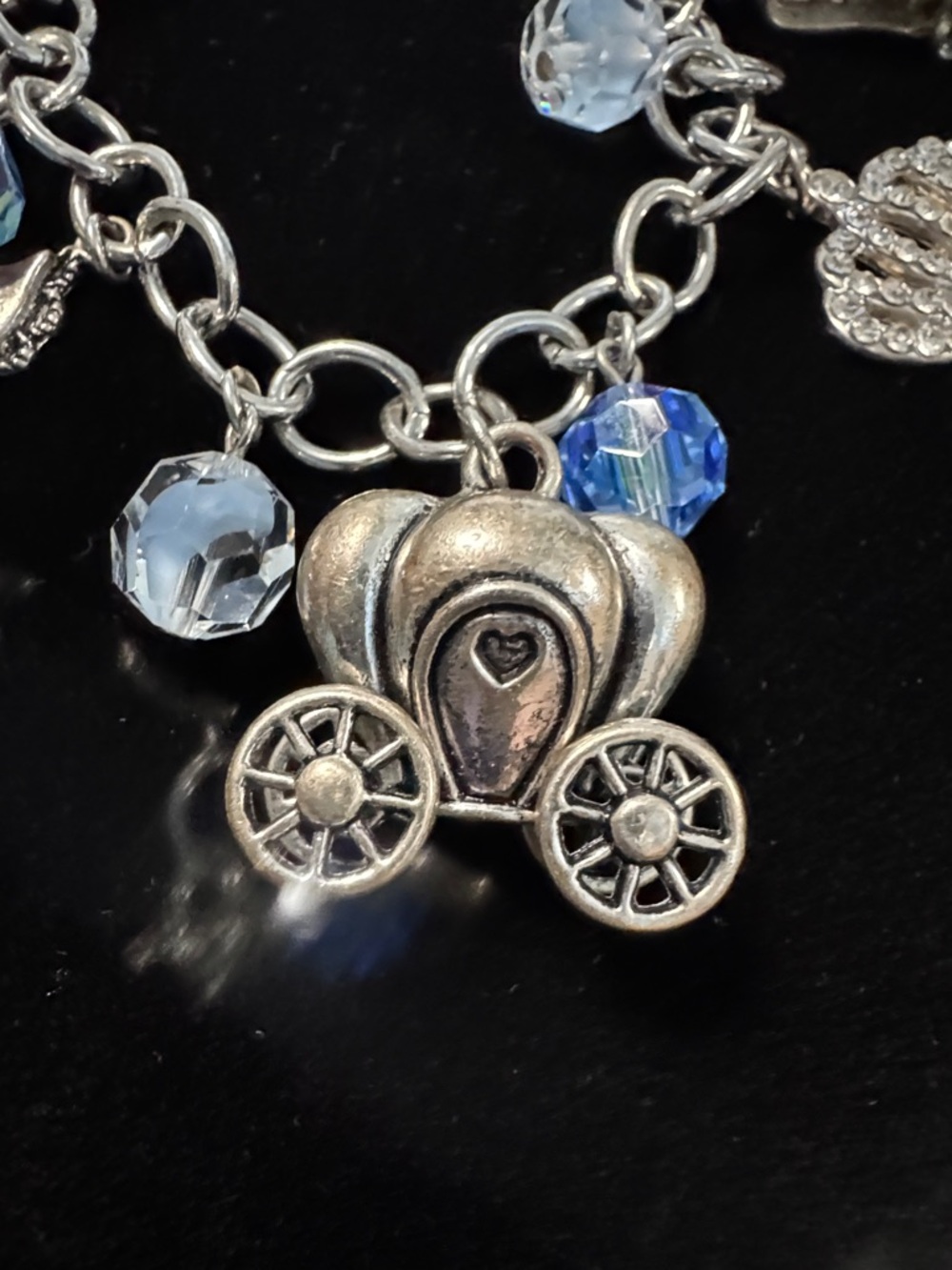 Silver-Tone Cinderella Themed Charm Bracelet with Blue Crystal Beads - Picture 2 of 4